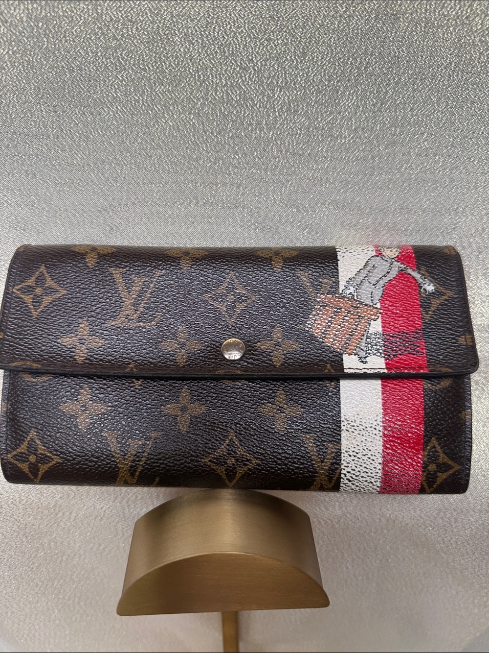 Louis Vuitton Monogram Continental Wallet with Red and White Stripe